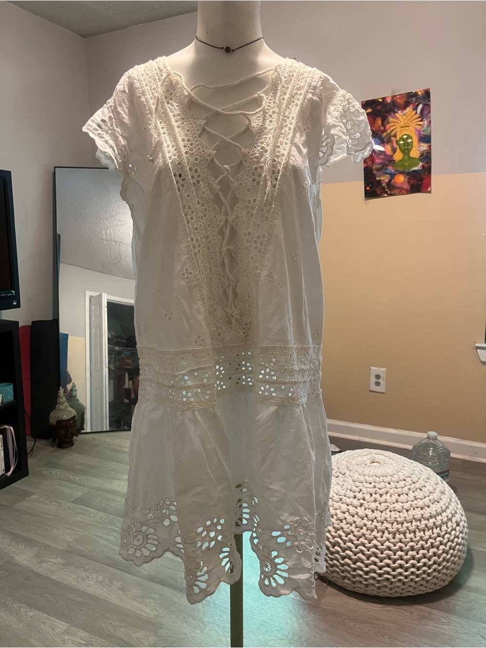 Free People white Lace-Up Backless Eyelet Dress - Picture 6 of 14
